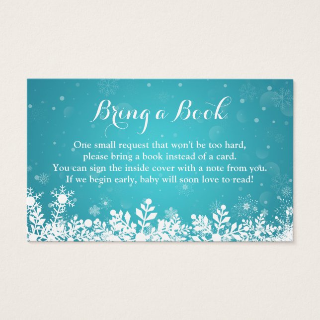 Baby Shower Book Request Turquoise Snowflakes (Anverso)