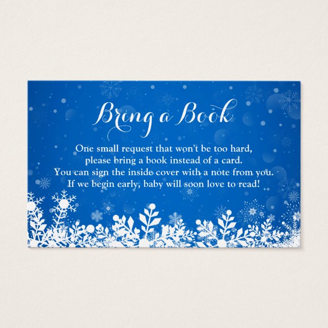 Baby Shower Book Request Winter Blue Snowflakes (Anverso)