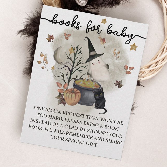 Baby Shower Books de Halloween para la tarjeta de  (books ofr baby request card in halloween theme a little boo is almost due)