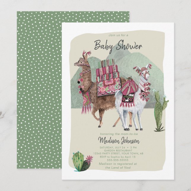 Baby Shower Boy | Llamas y cactus | Invitaciones (Anverso / Reverso)