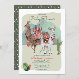 Baby Shower Boy Llamas y cactus Invitaciones