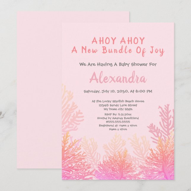 Baby Shower Chica de Peach Coral Ahoy (Anverso / Reverso)