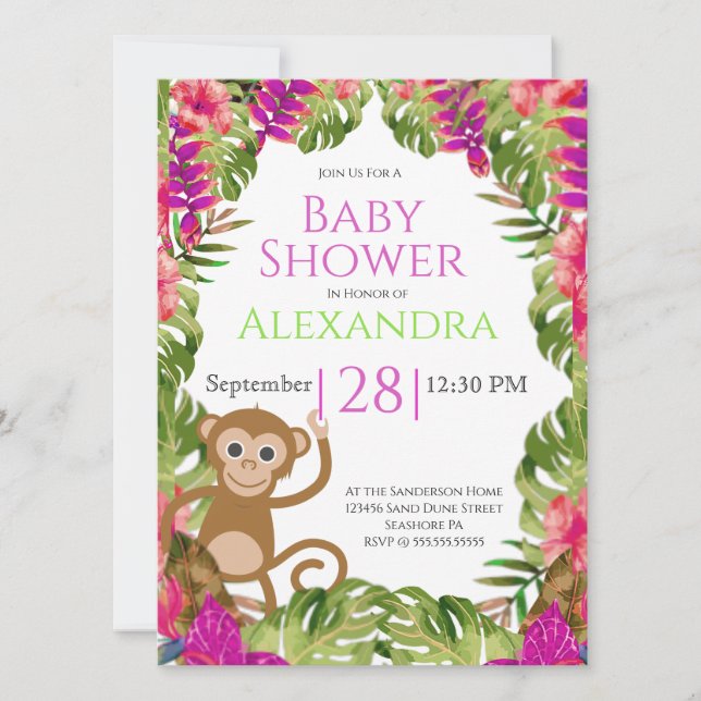 Baby Shower, Chica de vida salvaje tropical rosado (Anverso)