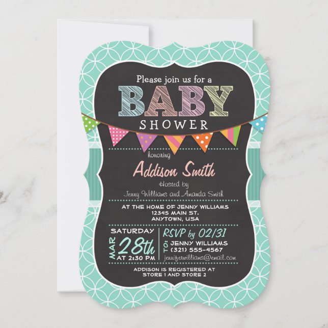 Baby Shower; Cirles Verde azulados con invitación  (Anverso)