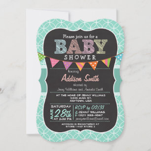 Baby Shower; Cirles Verde azulados con invitación 