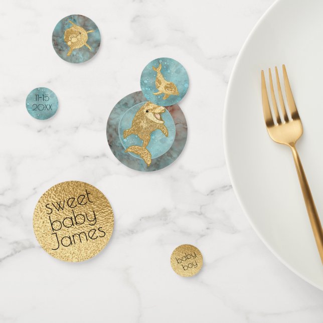 Baby Shower Confetti Gold Mommy N Baby Dolphins (Grupo)