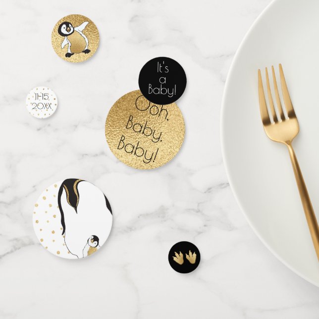 Baby Shower Confetti Gold Mommy N Baby Penguins (Grupo)