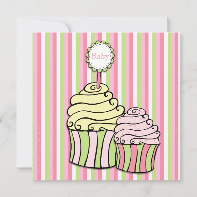Baby Shower Cupakes Parlor Striped Invitación (Anverso)
