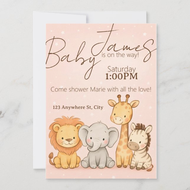 Baby Shower de animales salvajes o invitación de c (Anverso)
