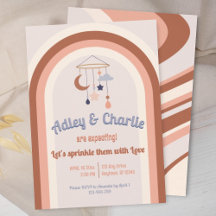 Baby Shower de arco iris retro Groovy neutral de g