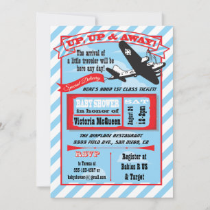 Baby Shower de avión retro con invitación para bol