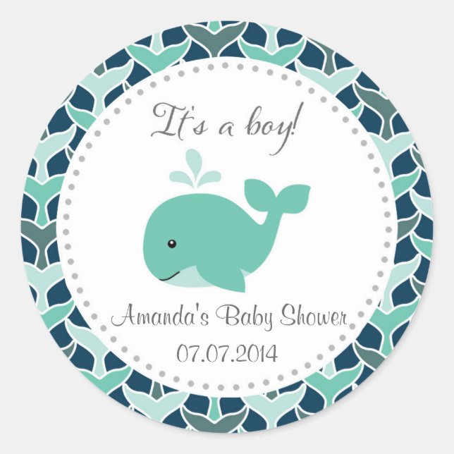 Baby Shower de ballenas es un niño Pegatina (Anverso)