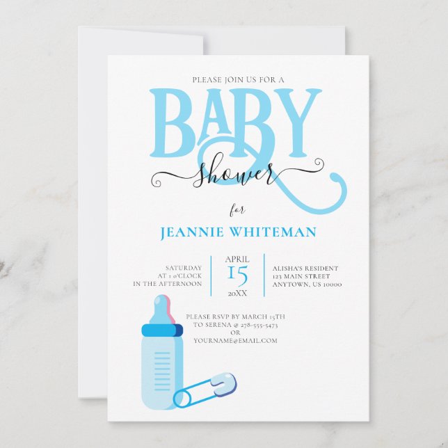 BABY SHOWER DE CHICO AZUL CON INVITACIÓN DE FRASCO (Anverso)