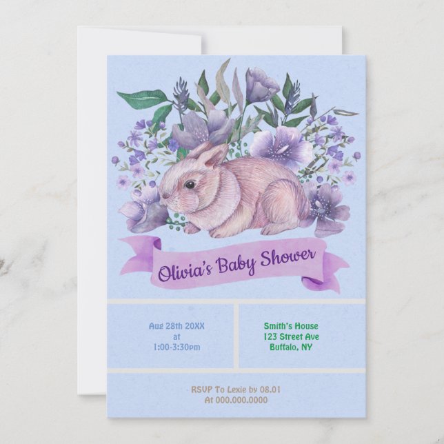 Baby Shower de Easter Bunny Purple Florals invita (Anverso)