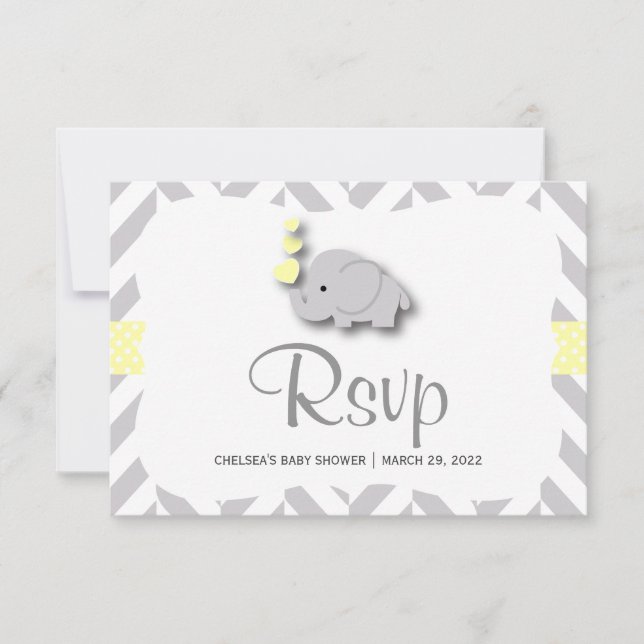 Baby Shower de elefante amarillo y gris - RSVP (Anverso)