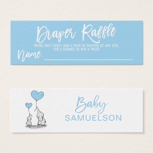 BABY SHOWER de elefante azul de boletos de la cana (Anverso y reverso)