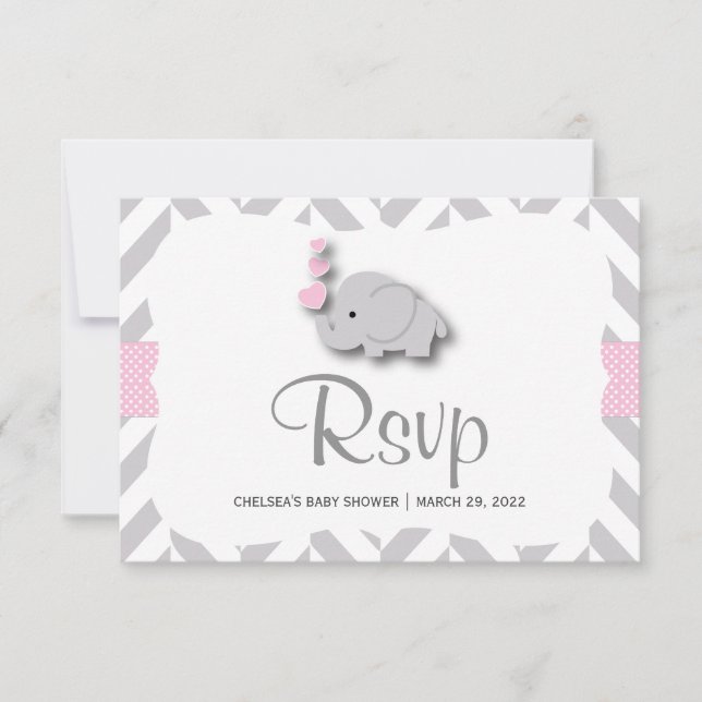Baby Shower de Elefante Rosa y Gris - RSVP (Anverso)