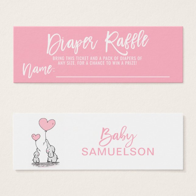 BABY SHOWER de elefante rosado de boleto de boleto (Anverso y reverso)