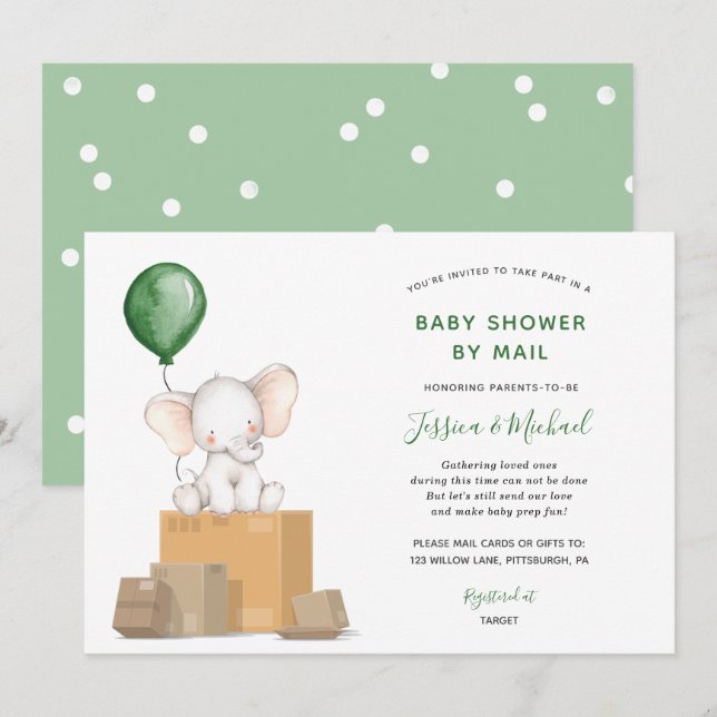 Baby Shower de Elefante Verde por invitación del c (Anverso / Reverso)