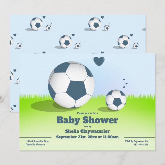 Baby Shower de Fútbol Azul | Invitación (Anverso / Reverso)