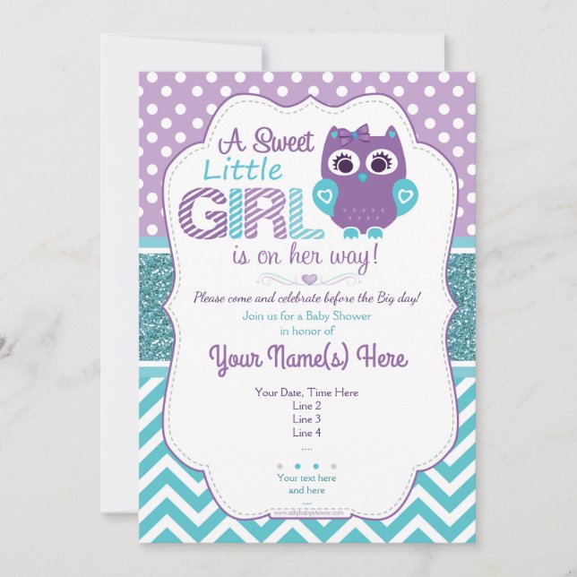 Baby Shower de invitación a la lechuza Verde azula (Anverso)