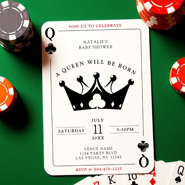 Baby Shower de la tarjeta de poker del Casino Quee (Queen of Clubs Casino Poker Card Baby Shower
)