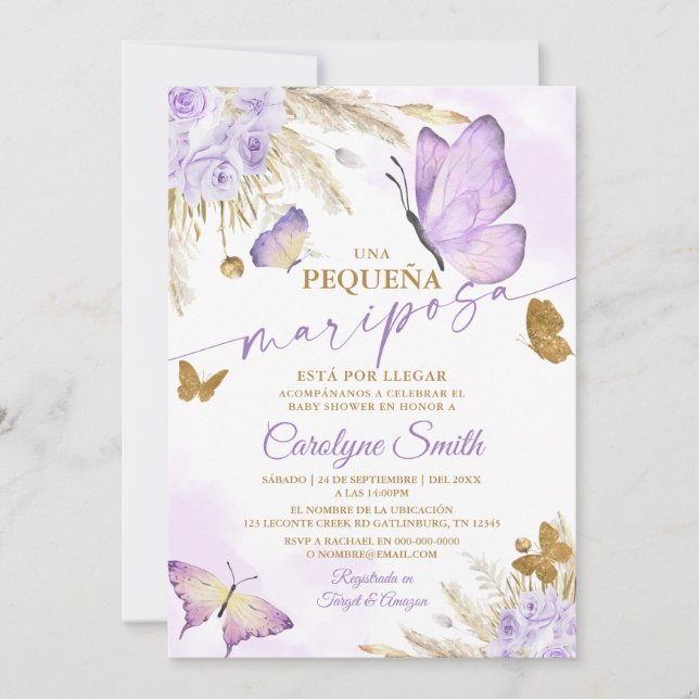 Baby Shower de mariposa boho en invitación español (Anverso)