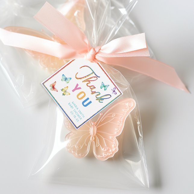 Baby Shower de mariposa Gracias Etiquetas (Soap Baby Shower Favor Bag Tag Example)