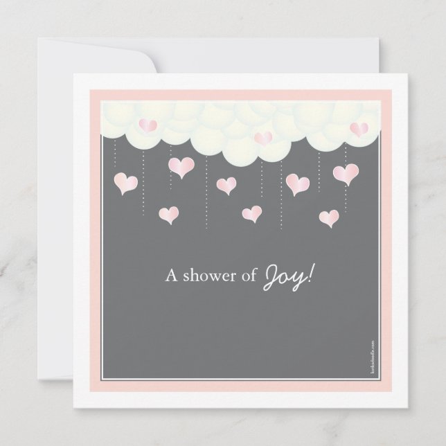Baby Shower de nubes y corazones para invitación d (Anverso)