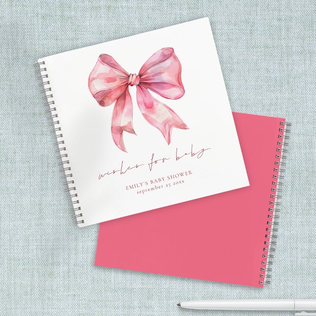 BABY SHOWER de PInk Bow desea un libro de invitado (Front and back view)