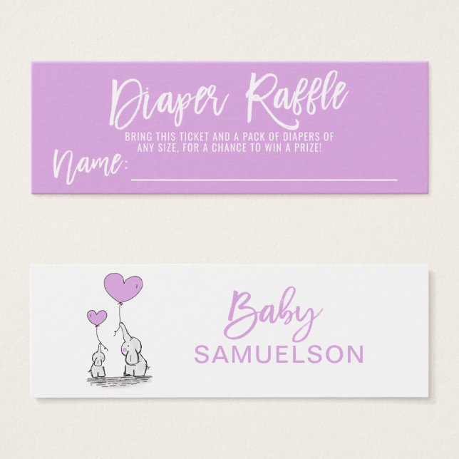 BABY SHOWER DIAPER RAFFLE Elephant LAVENDER (Anverso y reverso)