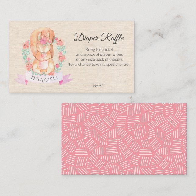 Baby Shower Diaper Raffle Ticket Floral Squirrel (Anverso / Reverso)