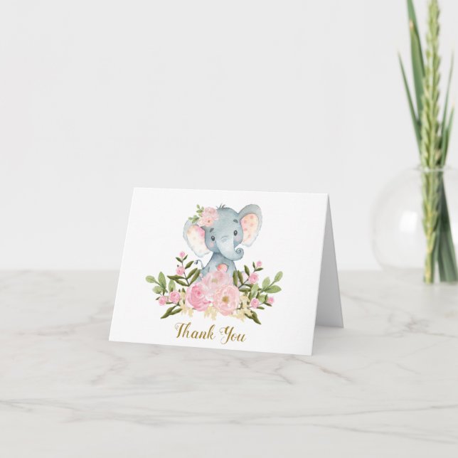 Baby Shower Elephant Floral Rosa Nota (Anverso)