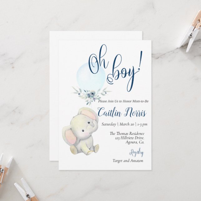 Baby Shower, es un niño, Elephant boy Shower (Anverso/Reverso In Situ)