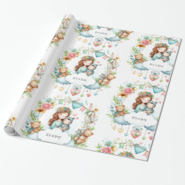 Baby Shower es un papel de envolvimiento azul de n