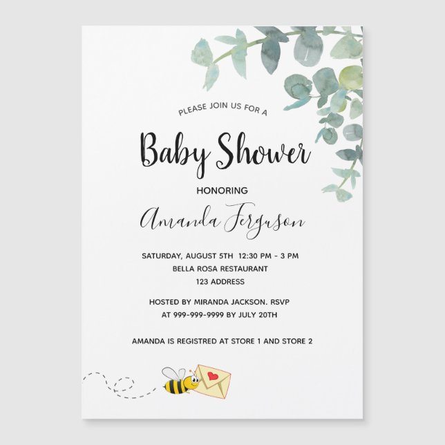 Baby Shower eucalipto verde adorable abeja (Anverso)