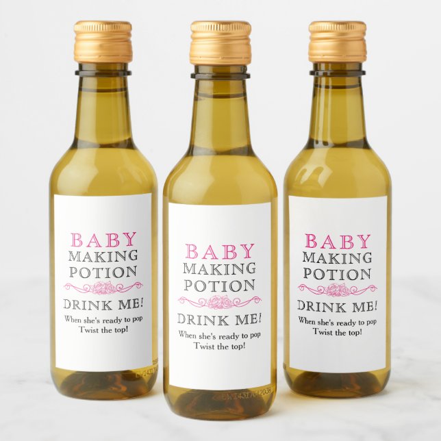 Baby Shower Favor Baby Making Potion Pink Mini (Botellas)