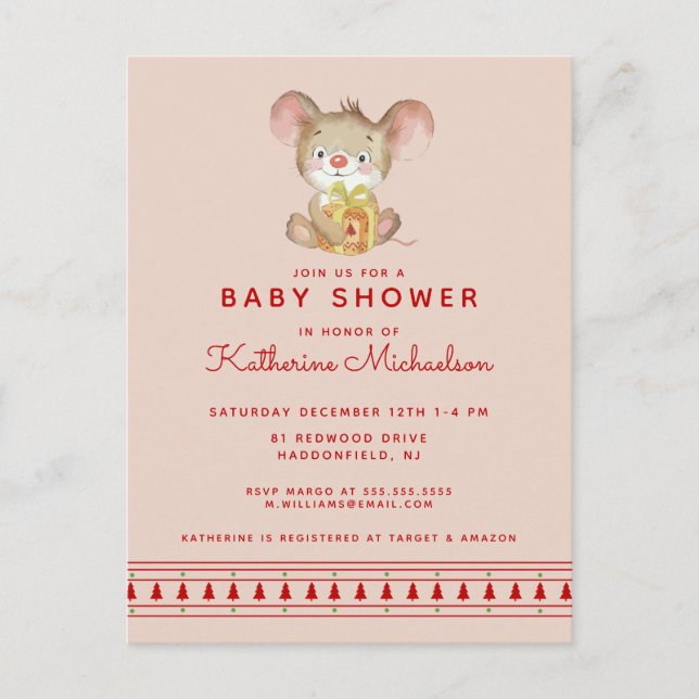 BABY SHOWER | Feliz Invitación del ratón navideño (Anverso)
