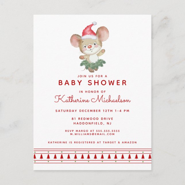 BABY SHOWER | Feliz Invitación del ratón navideño (Anverso)