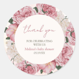 Baby Shower Floral rosa Gracias Pegatina
