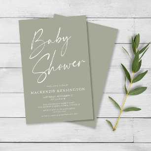 Baby Shower FLYER con guión verde de oliva de pres