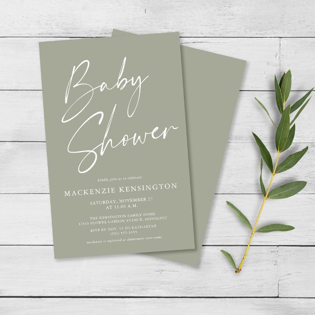 Baby Shower FLYER con guión verde de oliva de pres (Subido por el creador)