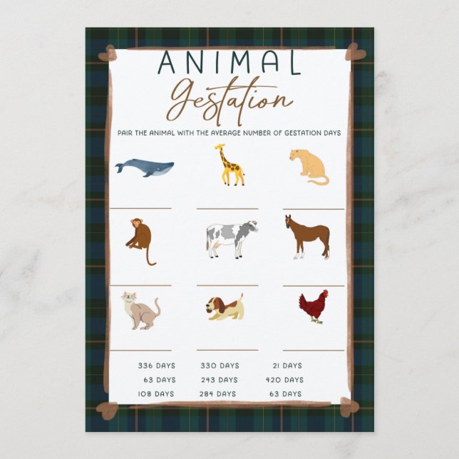 Baby Shower Game – Animal Gestation (Anverso)