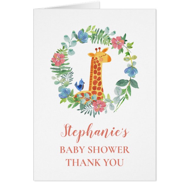 Baby Shower Giraffe Floral Wreath Gracias (Frente)