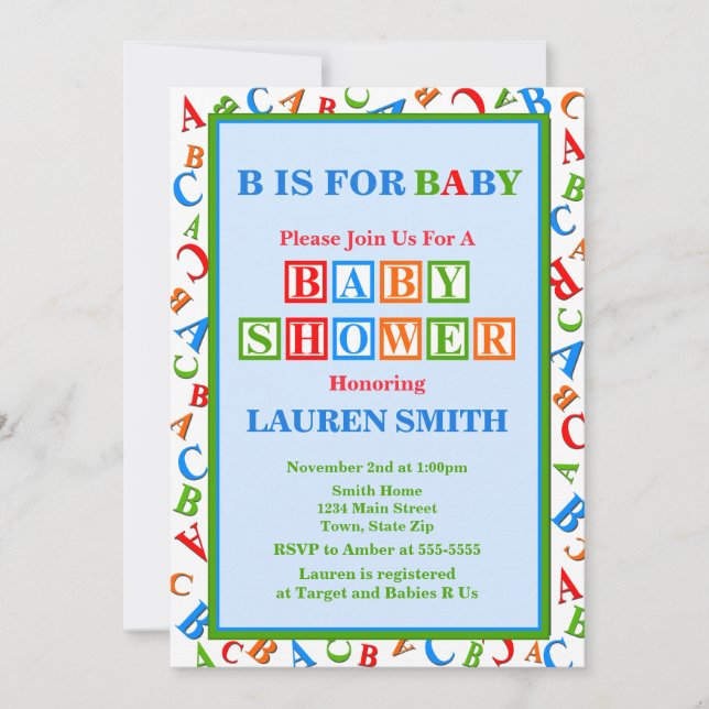 BABY SHOWER Invitación a Baby Shower neutral de AB (Anverso)