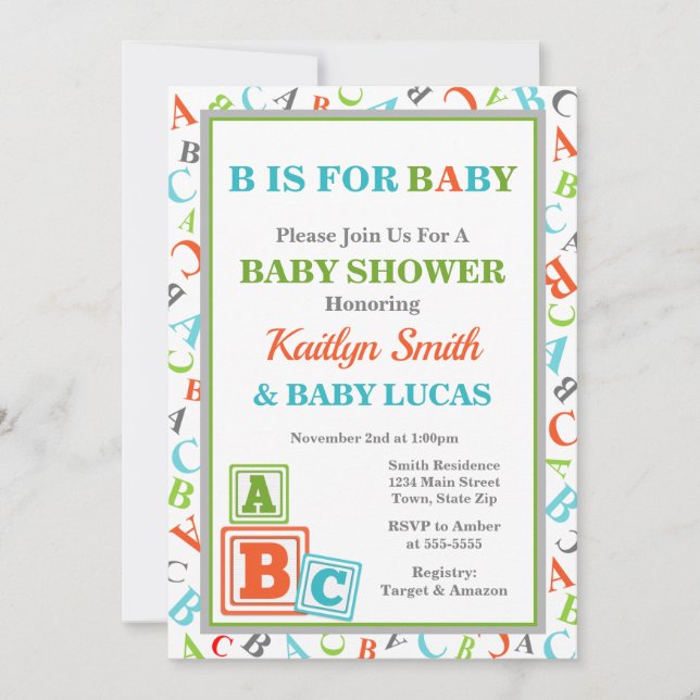 BABY SHOWER Invitación a Baby Shower neutral de AB (Anverso)