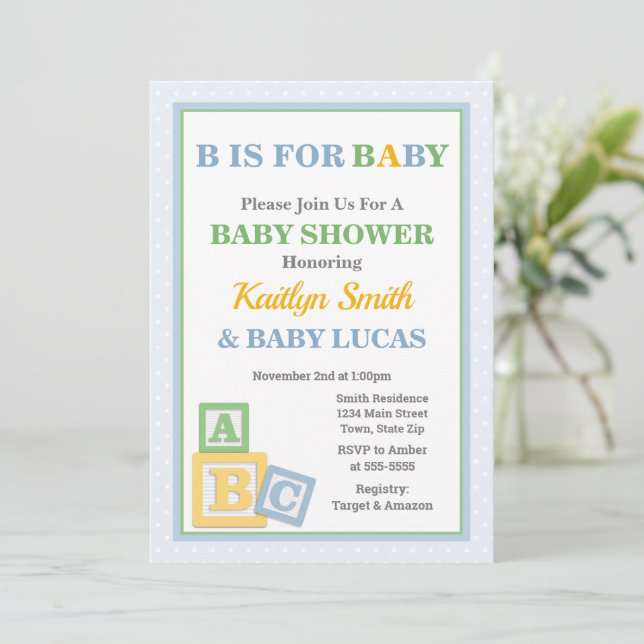 BABY SHOWER Invitación a Baby Shower neutral de AB (Anverso de pie)