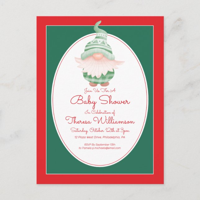 BABY SHOWER | Invitación a Gnome de Navidades (Anverso)