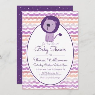 BABY SHOWER   Invitación a león color morado