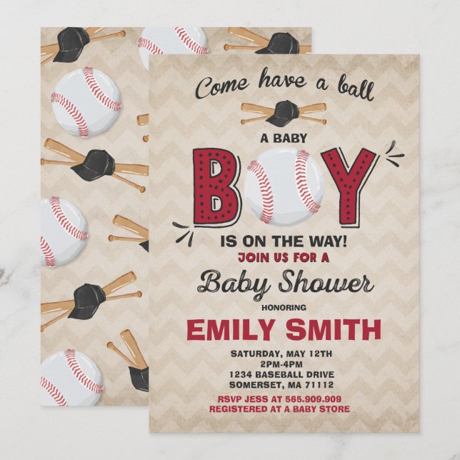 Baby Shower Invitación al deporte de béisbol Baby  (Anverso / Reverso)